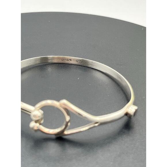 T0-64 Mexico Sterling Silver Hook Loop Clasp River Accent Bangle Bracelet - Picture 10 of 12